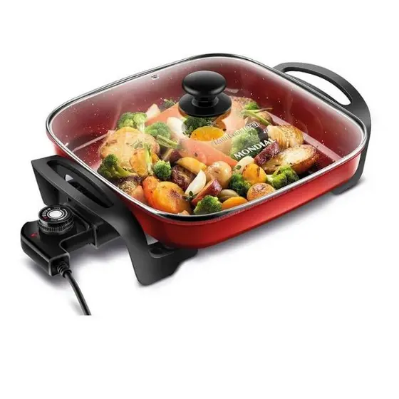 Panela Elétrica Mondial Multicook Vermelha 1200W Grill 5 Níveis Temperatura 110V Premium