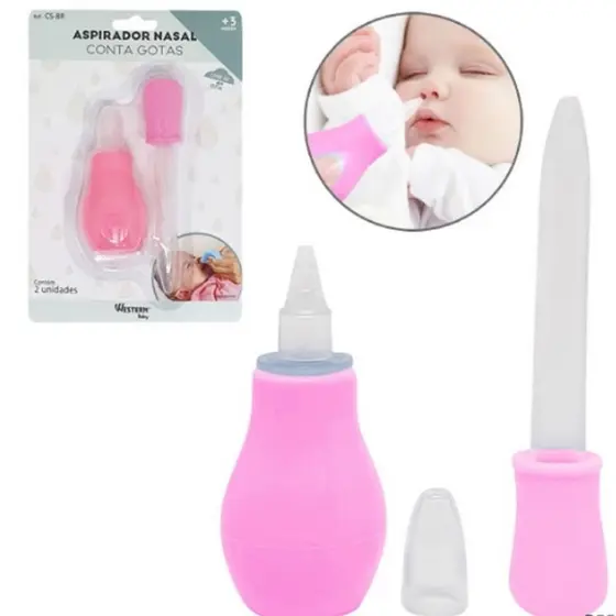 Aspirador Nasal Baby Care Silicone Conta Gotas Rosa Western Cs-8R