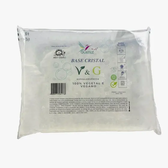 Base Glicerinada Cristal V&G 500g Transparente, Premium, P Sabonetes Esfoliantes e Terapêuticos