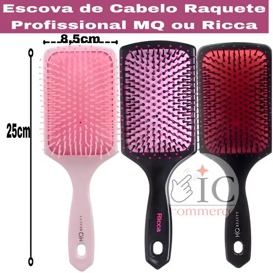 Escova de Cabelo Raquete Almofadada Ricca ou MqBeauty- Basic Racket