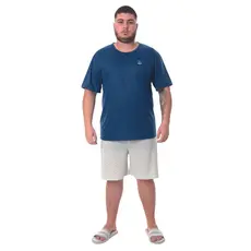 Pijama Shorts Estampado Victory Masculino Camiseta Com Logo Bordada Lisa Clássico Plus Size