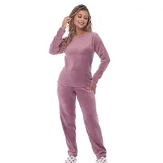 Pijama Feminino Manga Longa Calca Adulto Boss Fleece Soft Quentinho Inverno Liso Basico Victory