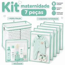 Kit 7 Peças Maternidade – 5 Saquinhos Organizadores + 2 Porta Fralda Remédio Necessaire Organizador
