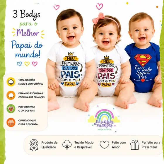 Body bebê Dia dos Pais temático mesversário papai Super Pai, Meu primeiro dia dos pais