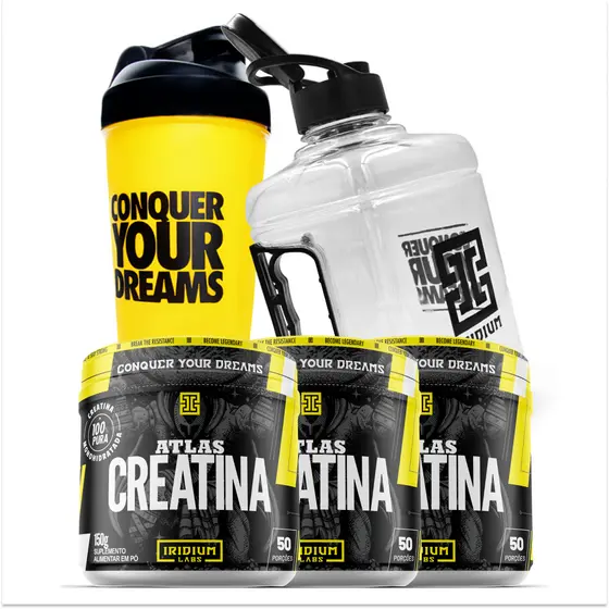 Kit 3x Creatina 150g + Galão 1,5L + Coqueteleira 600ml
