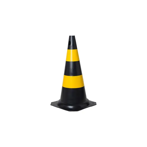Cone de Sinalização Trânsito em PVC 50 cm Preto e Amarelo