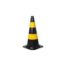 Cone de Sinalização Trânsito em PVC 50 cm Preto e Amarelo
