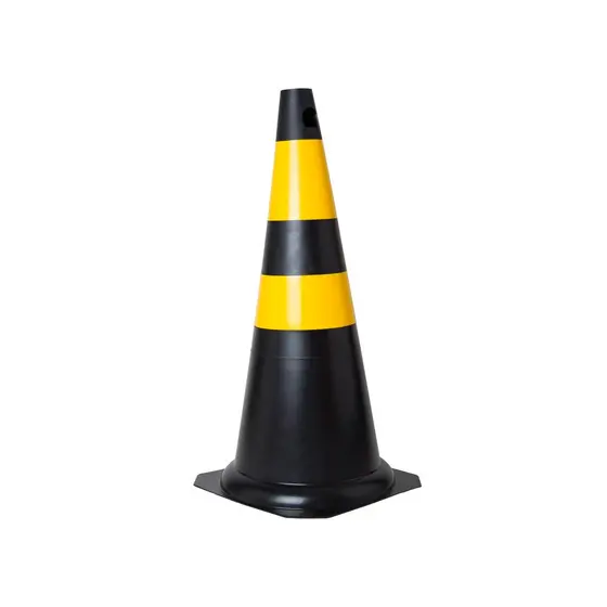 Cone de Sinalização Trânsito em PVC 75 cm Preto e Amarelo