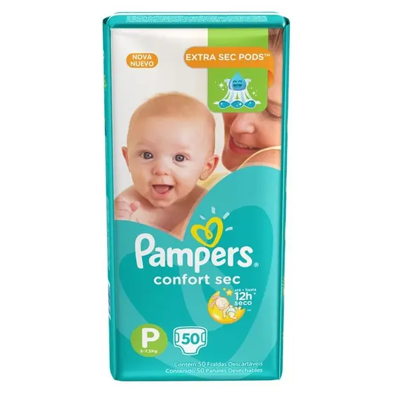 Fralda Pampers Confort Sec P com 50 unidades