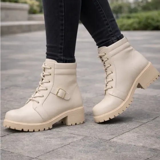 Coturno Feminino Cano Curto Tratorado Bota Feminina Salto Baixo Blogueira Confortável Tendência