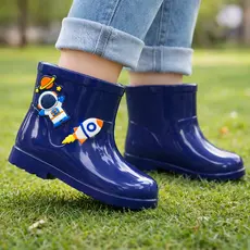 Galocha Infantil Menino Astronauta Foguete Botinha Impermeável Tratorada Bota Chuva Confortável Leve Personalizada