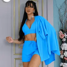 Conjunto Kimono 3 peças cropped, short e kimono Moda Praia Promoção Cropped Feminino