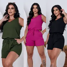Conjunto Feminino Blusa Feminina Regata Soltinha Alça Larga + Short Conjunto Feminino de Luxo