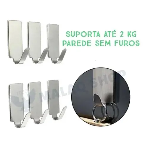 Gancho Inox Adesivo Kit 6 Peças Parede Banheiro