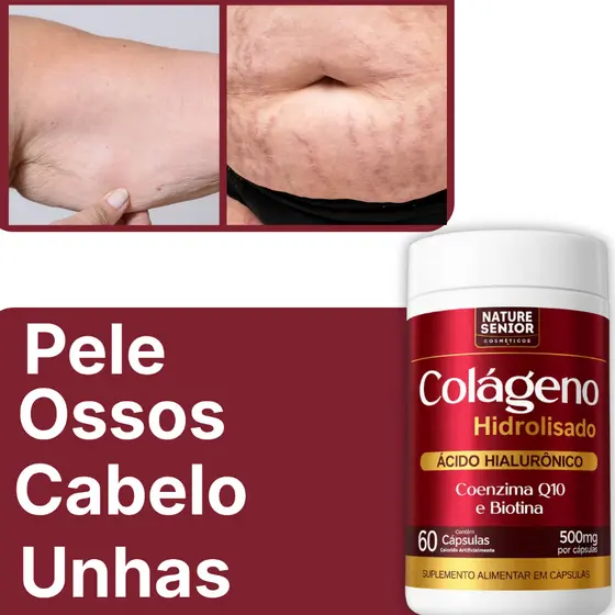 Suplemento Colágeno Hidrolisado com Ácido Hialurônico Q10 Biotina Fórmula Completa em Capsulas pele renovada radiante