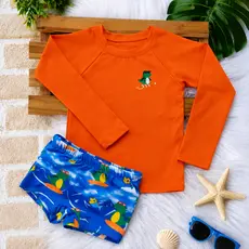 sunga boxer infantil + camisa proteção uv50+ dinossauros promoção