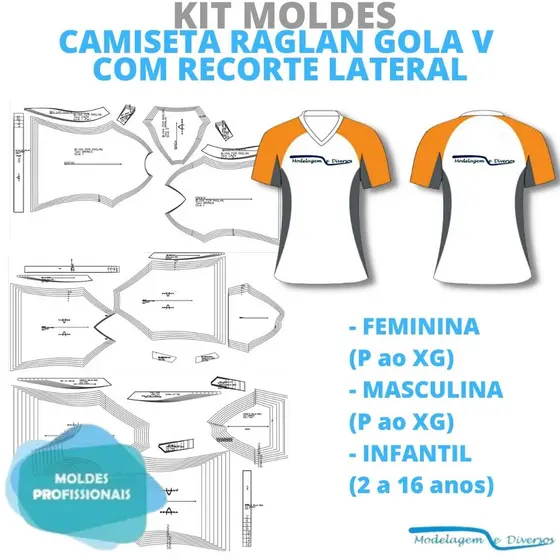 MOLDE CAMISETAS RAGLAN RECORTE, MODELAGEM&DIVERSOS, CORREIOS