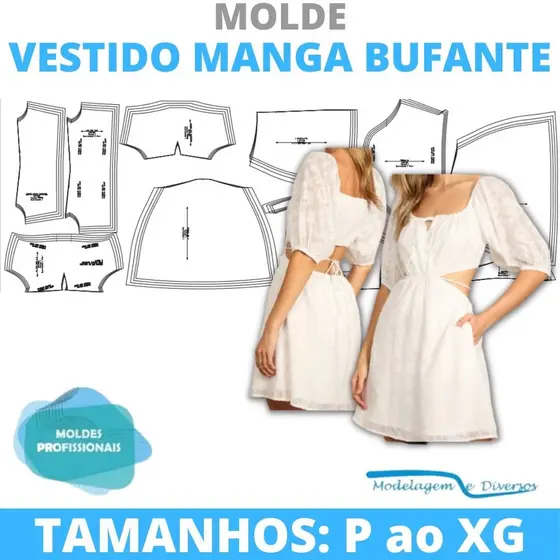 MOLDE VESTIDO MANGA BUFANTE, MODELAGEM&DIVERSOS, CORREIOS