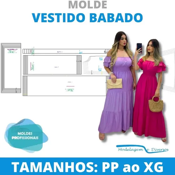 MOLDE VESTIDO BABADOS, MODELAGEM&DIVERSOS, CORREIOS