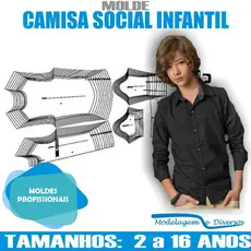 Molde Camisa Social Infantil, Modelagem&Diversos, Tamanhos 1 A 16 Anos