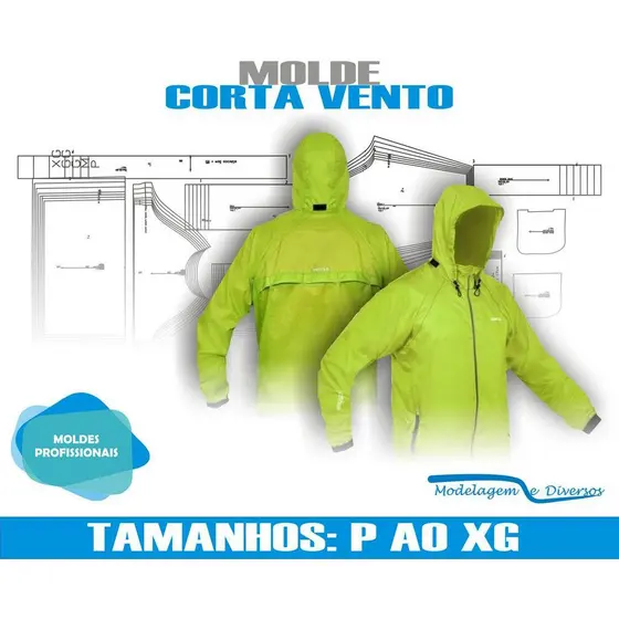 Molde Jaqueta Tactel Corta Vento, Modelagem&Diversos, Tamanhos P Ao Xg