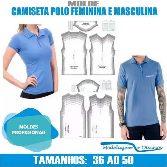 Kit Molde Camisa Polo Masculina E Feminina, Modelagem&Diversos, Tamanhos Pp Ao Gg