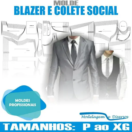 Kit Molde Blazer E Colete, Modelagem&Diversos, Tamanhos P ao XG