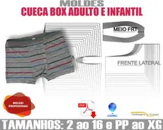 Molde Cueca Box Adulto E Infantil, Modelagem&Diversos, Tamanhos 2 Ao 16 E P Ao Xg
