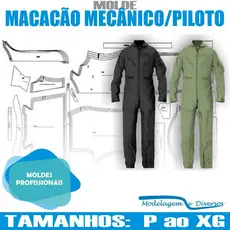 Molde Macacão Piloto/Mecânico, Modelagem&Diversos, Tamanhos P Ate Gg