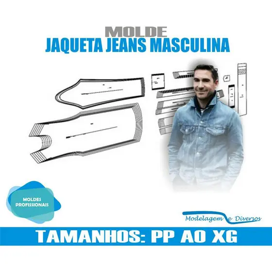 Molde De Jaqueta Jeans Masculina, Modelagem&Diversos, Tamanhos PP até XG