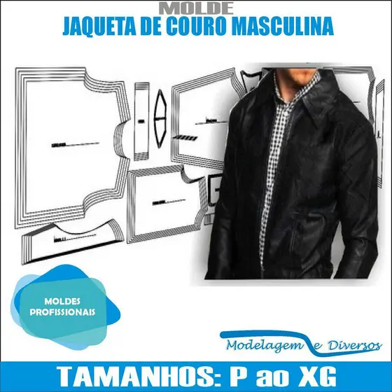 Molde Jaqueta Masculina Couro, Modelagem&Diversos, Tamanhos P Ao Xg