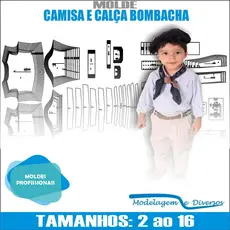 Molde Conjunto Camisa E Bombacha, Modelagem&Diversos, Tamanhos 2 Ao 16