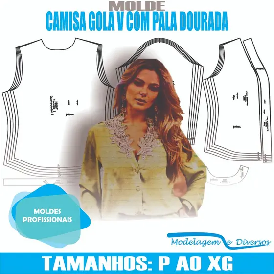 MOLDE CAMISA GOLA V, MODELAGEM&DIVERSOS, P-XG, CORREIOS