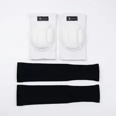 Kit Joelheira Vôlei Elástica branca + Manguito elástico Preto - par