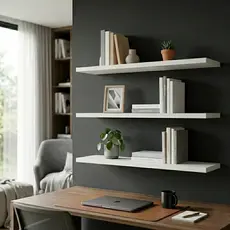 Prateleira de Parede Flutuante 120x20cm Branca MDF 15mm Suporte Invisível Decorativa Sala Quarto