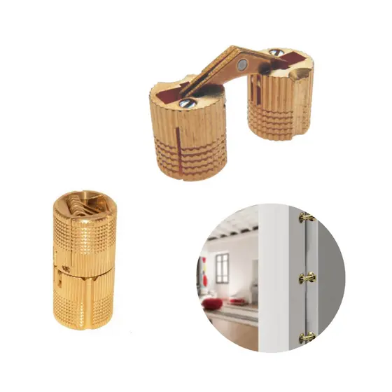 Dobradiça Invisível Cilíndrica 12mm Latão Hardt para Portas e Móveis – Oculta, 180º de Abertura