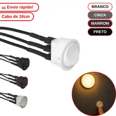 Interruptor Redondo Gota Botão Liga/Desliga Para Móveis 3 Pinos Cabo 10cm Embutir Diversas Cores 12V