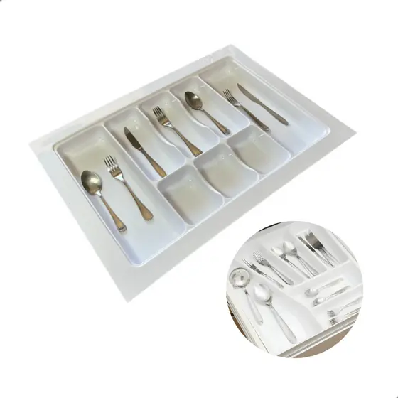 DIVISOR DE TALHERES JUSTÁVEL OG-84 BRANCO/CINZA 664X470MM MOLDPLAST ORGANIZADOR DE GAVETA RESISTENTE