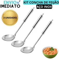 KIT 3 Conchas Aço inox Concha Para Feijão, Feijoada, Caldos, Sopas, Molhos Resistente De Alta Qualidade Cozinha Restaurantes