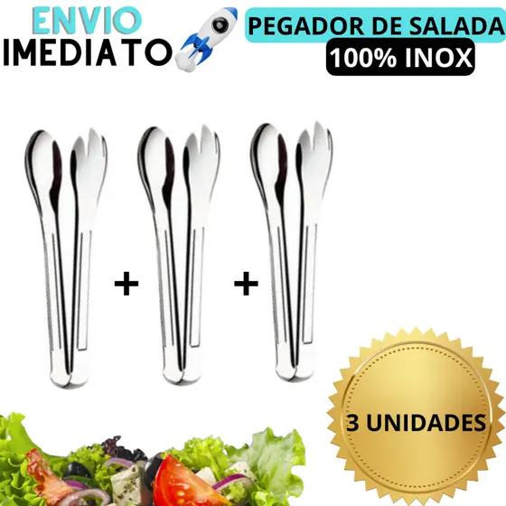 Kit 3 Pegador de Salada Pegador Multiuso Pães Massas Pegador Universal Aço Inox