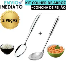Kit Colher de Arroz + Concha de Feijão Colher de Arroz Grande Colher de Servir Grande 30 CM Aço Inox Conchas Aço inox