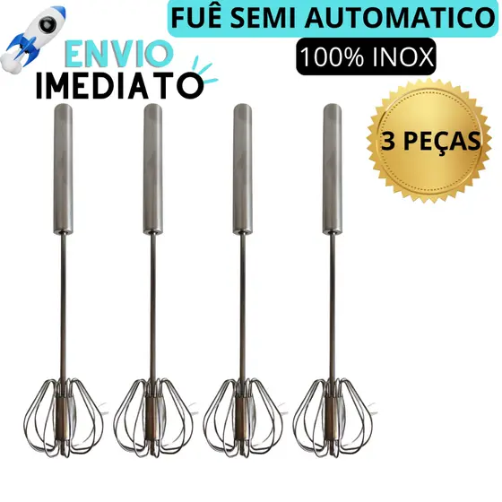 Kit 4 Fuê Semi Automático Batedor Fout Mixer para Creme Misturador Batedor de Ovos Claras em Neve de Inox Utensilio