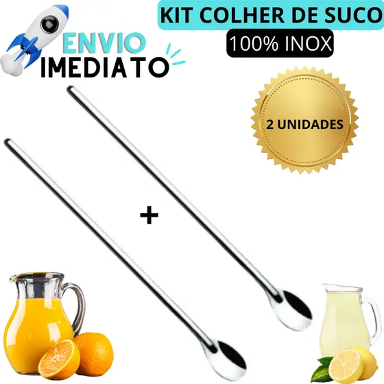 KIT 2 Colher Bailarina Para Suco Drinks Colher Longo Alcance Colher de Suco Em Aço Inox 30cm Bares Restaurantes