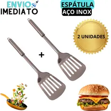 KIT 2 Espátula Vazada Para Hambúrguer Lanche 100% Inox Utensilio Espátula Lanches Frituras Chapeiro Lanchonetes