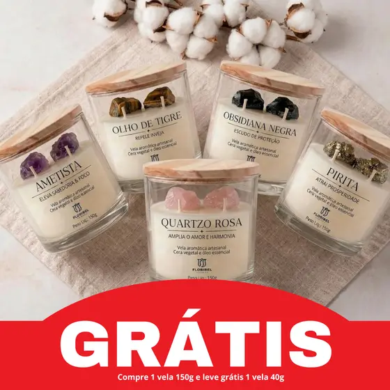 Vela aromática artesanal com cera vegetal e óleo essencial 150g Floribel + 1 VELA DE BRINDE