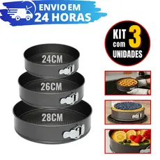 Kit 3 Formas com Fundo Removível Antiaderente para Torta Bolo Doces Salgados