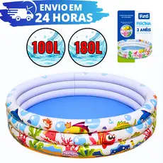 Piscina Infantil 3 Anéis 100L e 180L Inflável Para Bolinhas e Água Piscina Redonda Crianças e Bebê