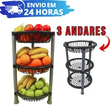 Fruteira Organizador De Chão REFORÇADO De Plástico Multiuso 3 andares Organizador C/ Rodinha