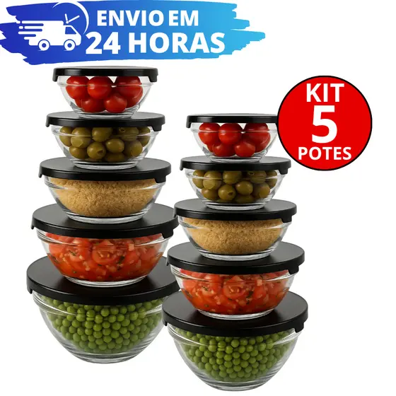 Kit 5 Conjunto De Potes Vidro Resistente Organizadores De Cozinha Multiuso
