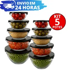 Kit 5 Conjunto De Potes Vidro Resistente Organizadores De Cozinha Multiuso